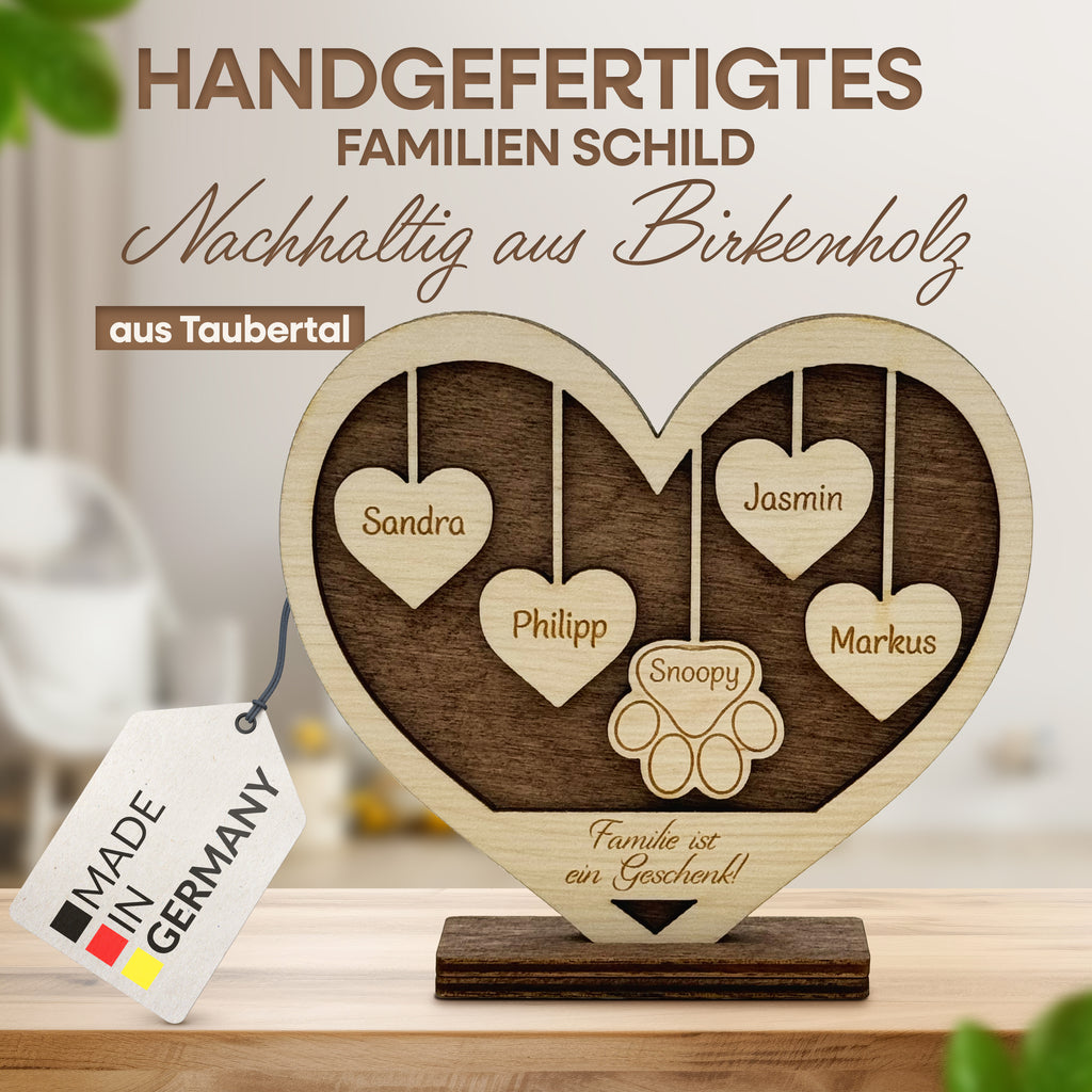 Personalisiertes Holzschild Herz mit Namen – moderne Holzdeko aus umweltfreundlichem Holz, Geschenk mit Gravur