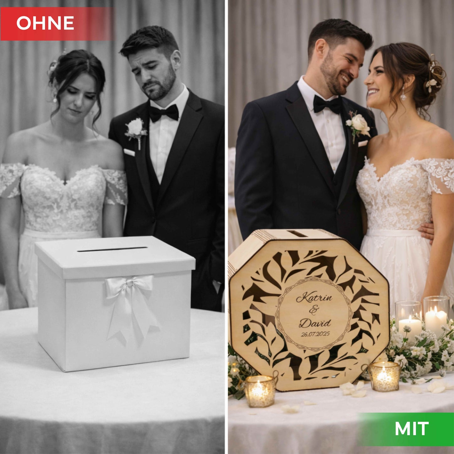 Personalisierte Kartenbox Hochzeit aus Holz mit Gravur