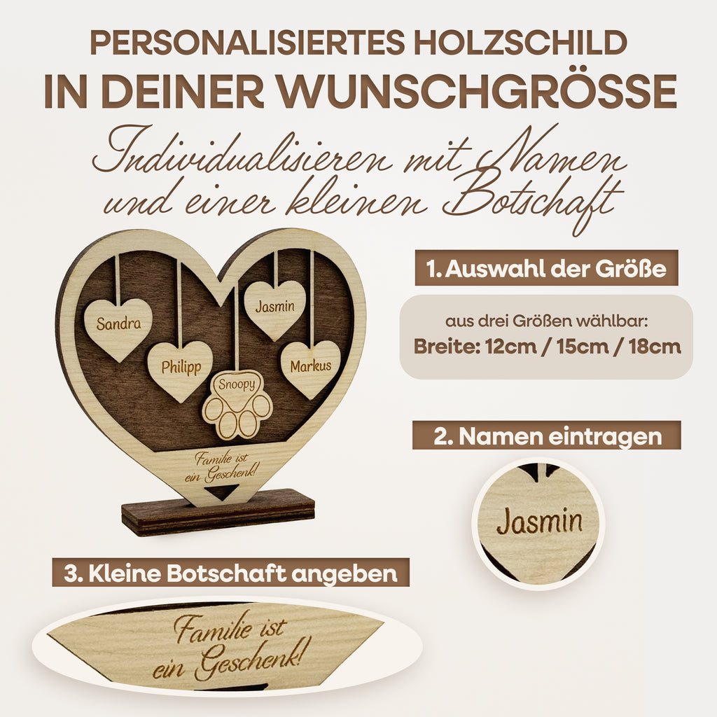 Personalisiertes Holzschild Herz mit Namen – moderne Holzdeko aus umweltfreundlichem Holz, Geschenk mit Gravur