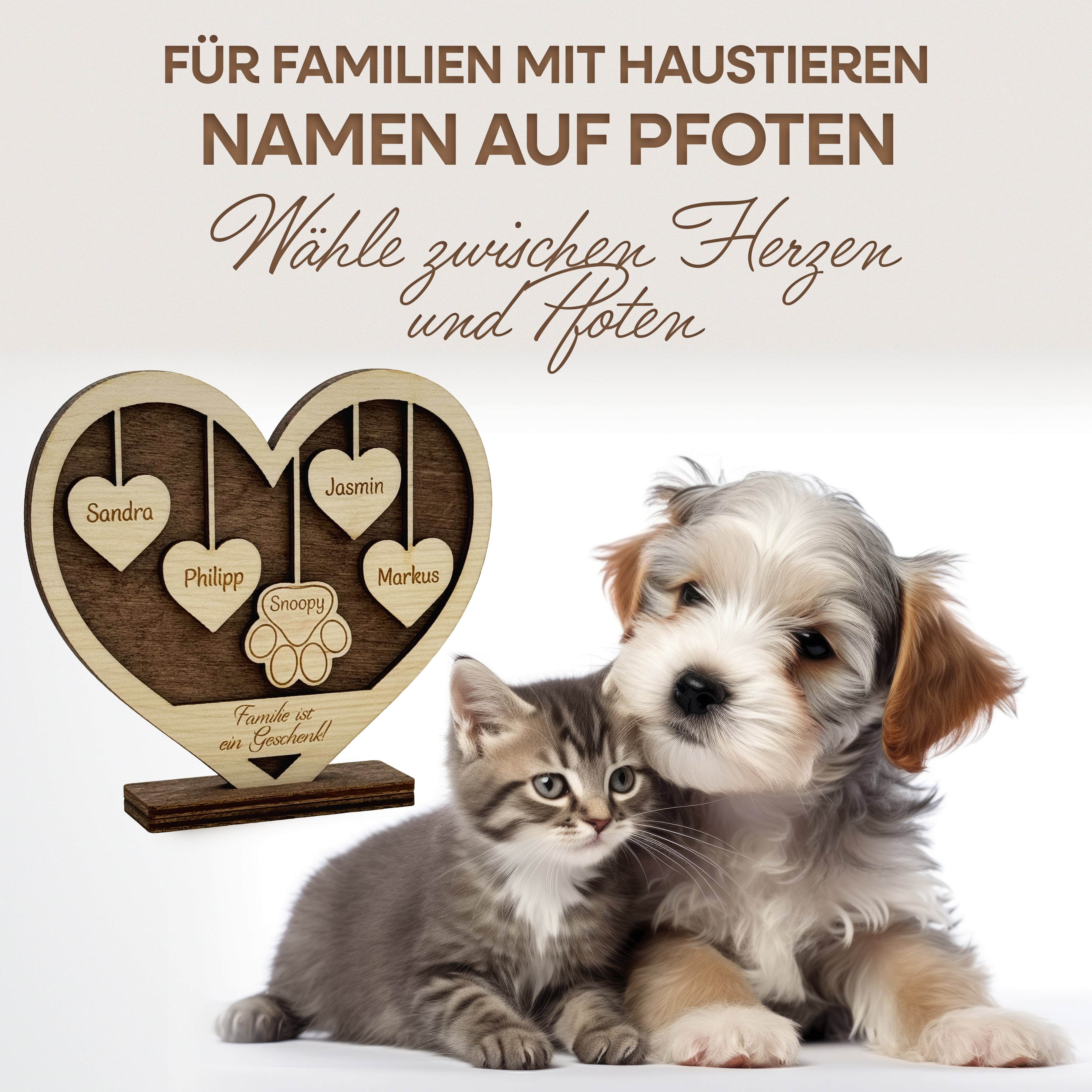 Personalisiertes Holzschild Herz mit Namen – moderne Holzdeko aus umweltfreundlichem Holz, Geschenk mit Gravur