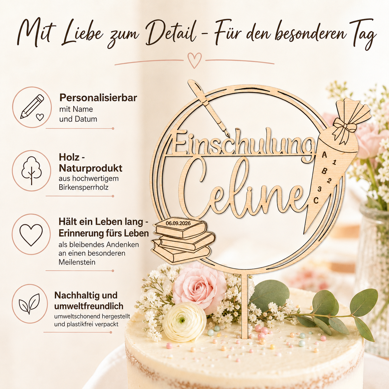 Personalisierter Cake Topper zur Einschulung