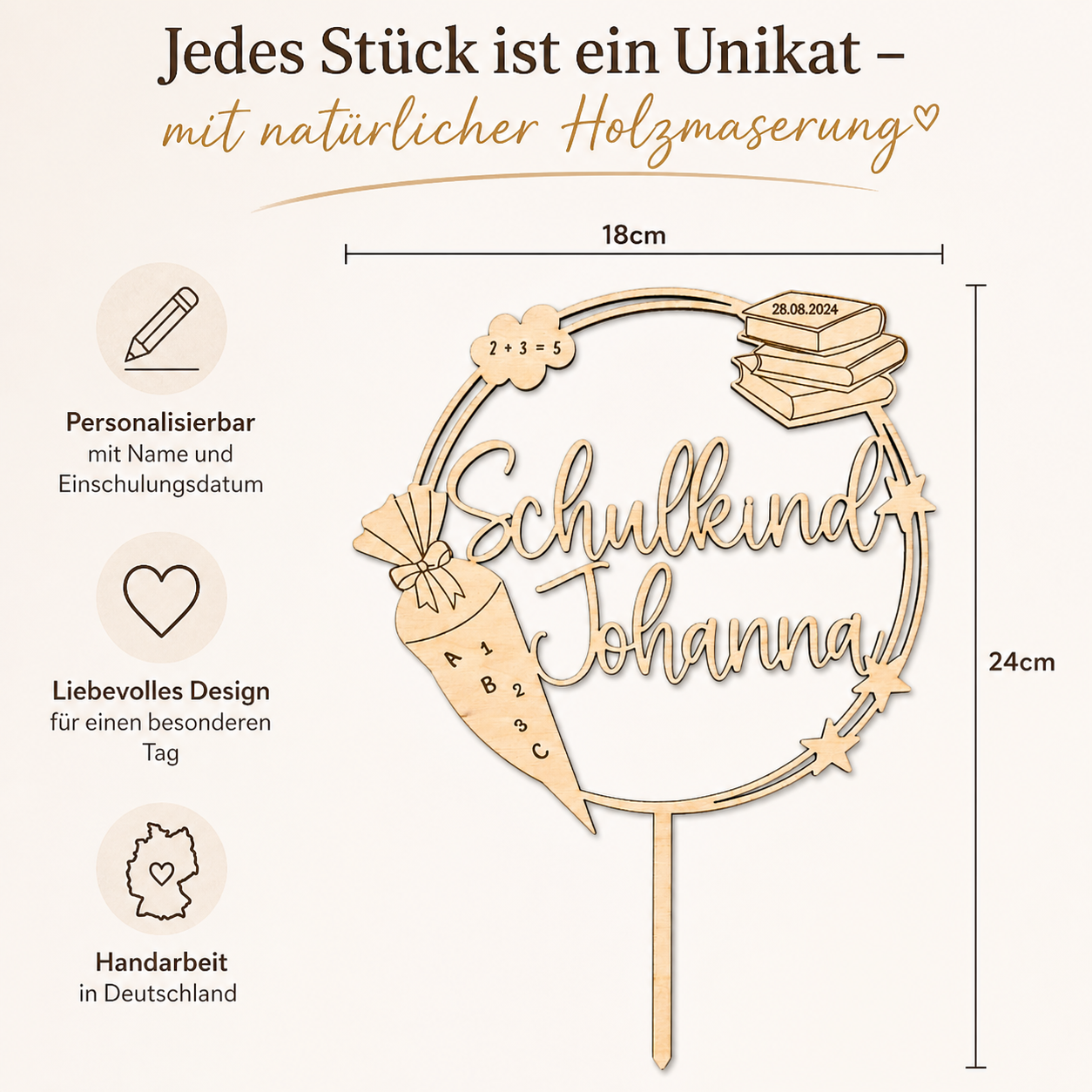 Personalisierter Tortenstecker zur Einschulung