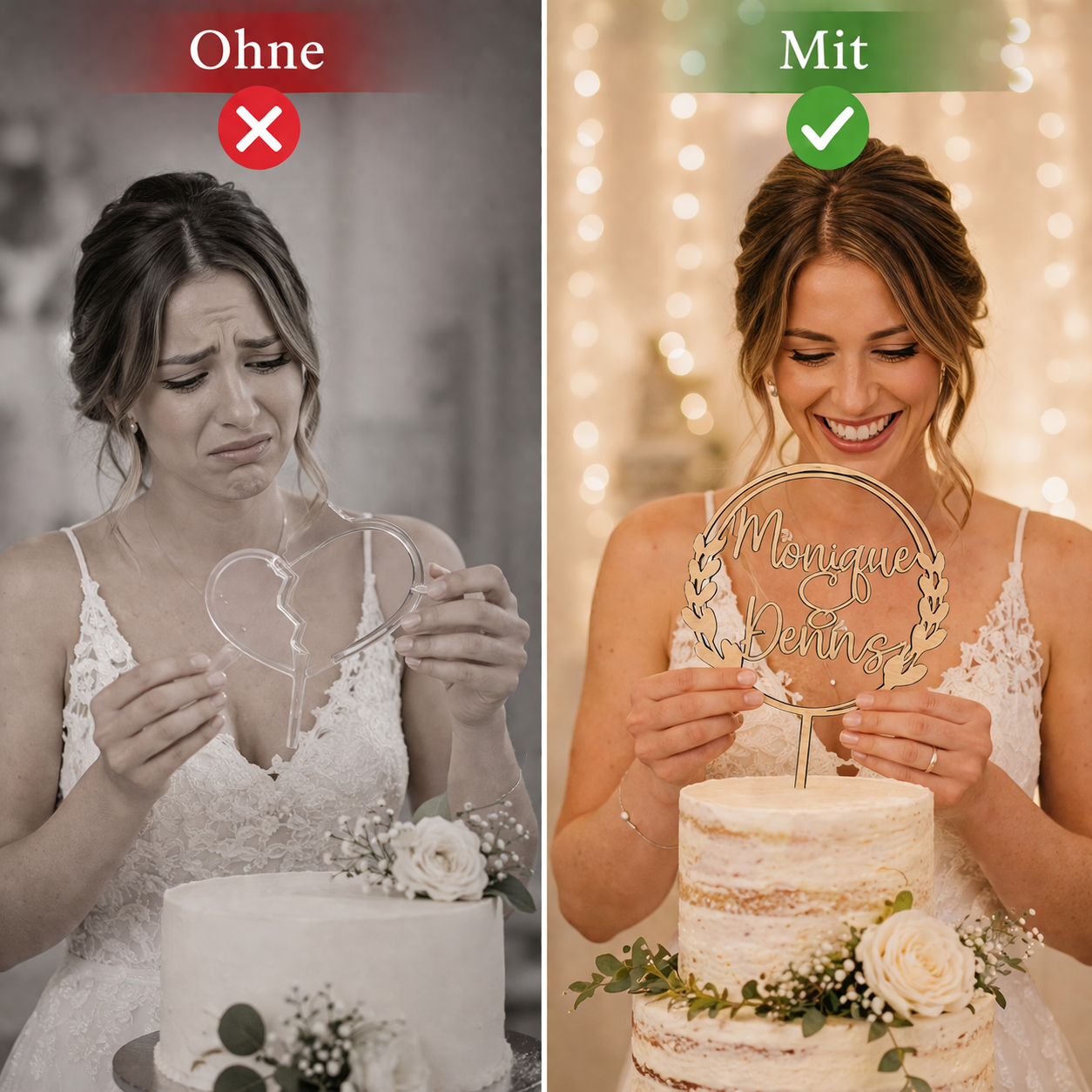 Tortenstecker mit Namen für Hochzeit, Geburtstag