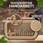Personalisierte Kinder-Spardose aus Holz mit Namen & Wunschmotiv