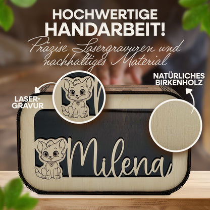 Personalisierte Kinder-Spardose aus Holz in Nussbraun mit Namen & Wunschmotiv