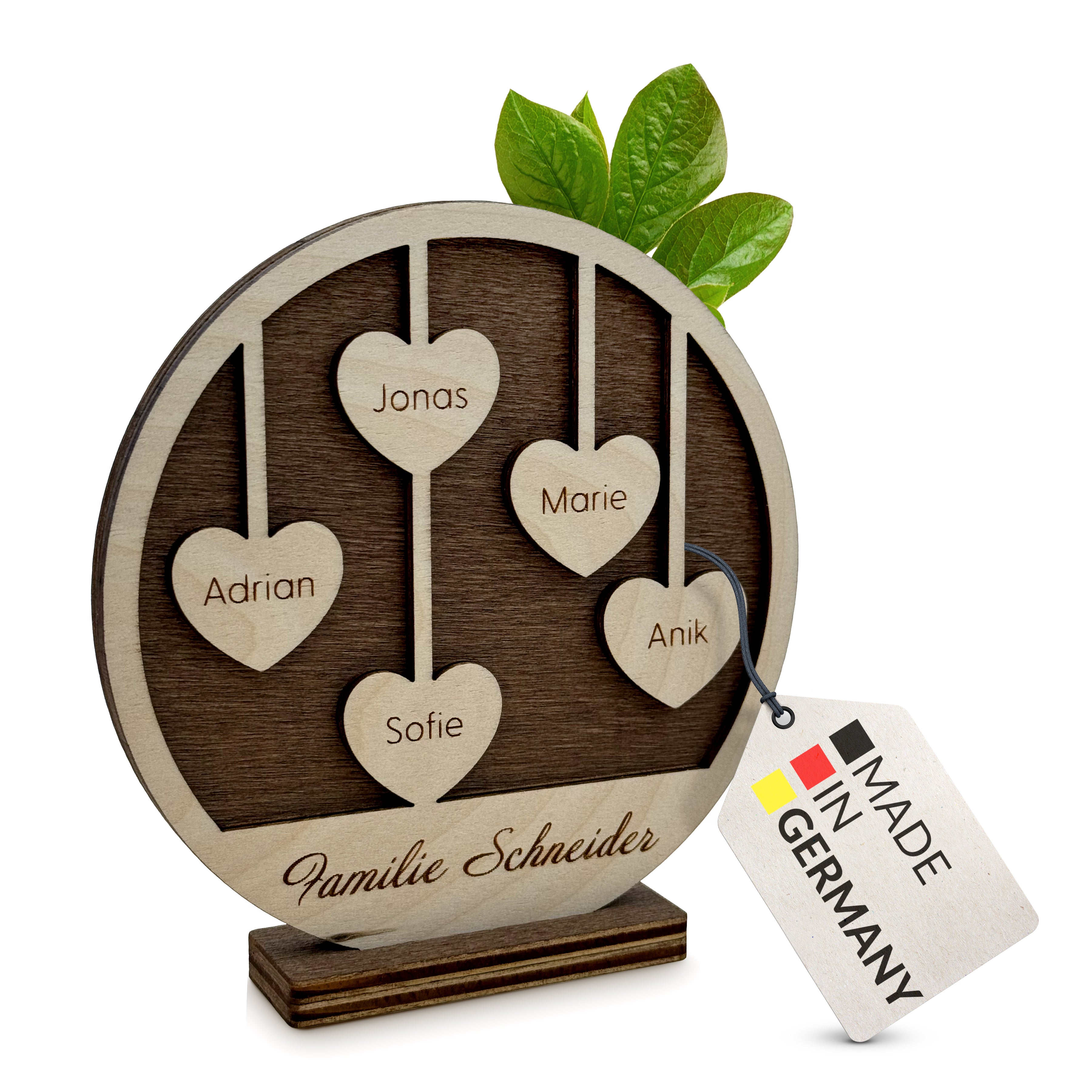 Personalisiertes Holzschild Herz mit Namen – moderne Holzdeko aus umweltfreundlichem Holz, Geschenk mit Gravur